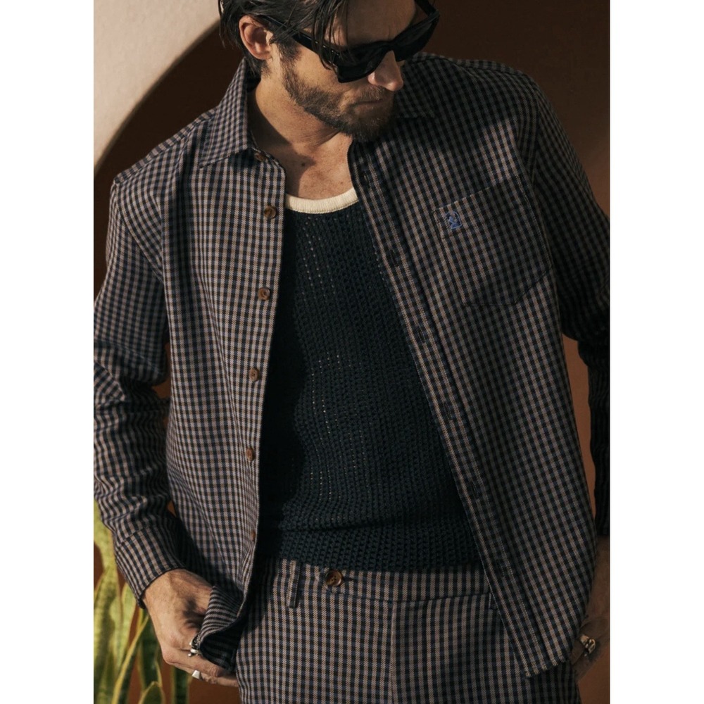 Dandy Del Mar TRESCO Shirt Houndstooth Brown Men's Sz XXL Button‎ Up Western